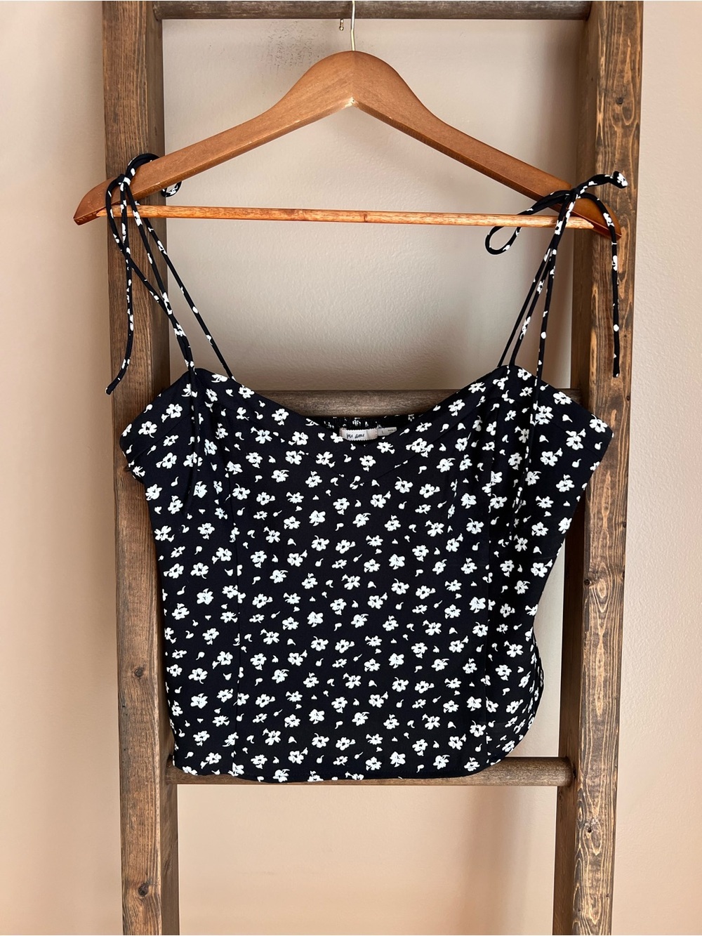 Black & White Floral Tie-Strap Cami